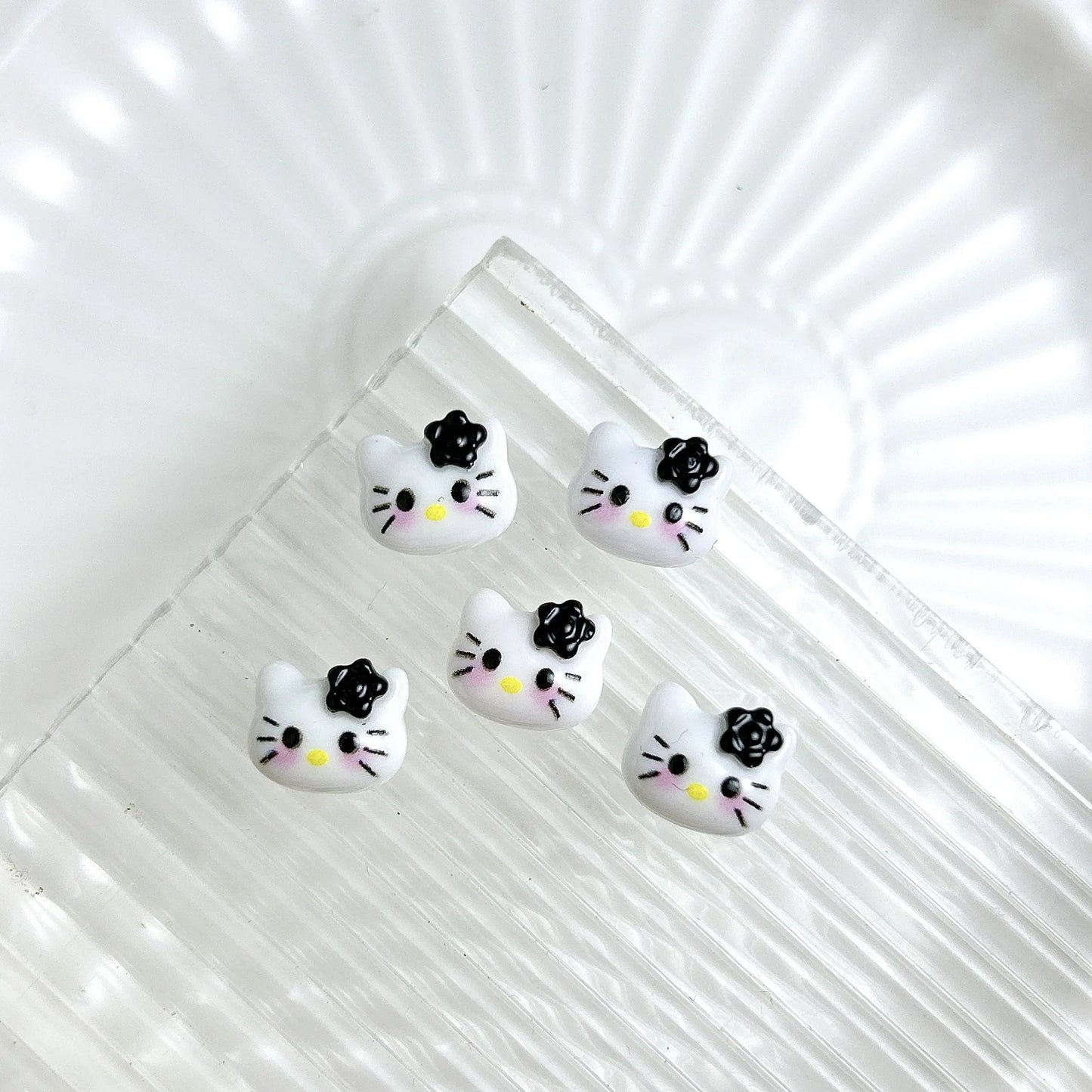 50Pcs Black and White Hello Kitty Nail Charms Cute 3D Heart and Bowtie Nail Art Accessories for a Stylish and Adorable Manicure