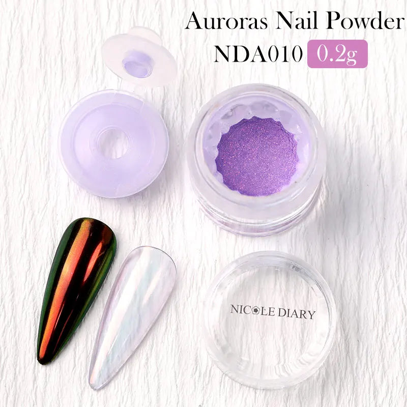 NICOLE DIARY Moonlight Mirror Nail Powder Aurora Silver Glitter Metallic Effect UV Gel Polish Pigment Chrome DIY Nail Decoration