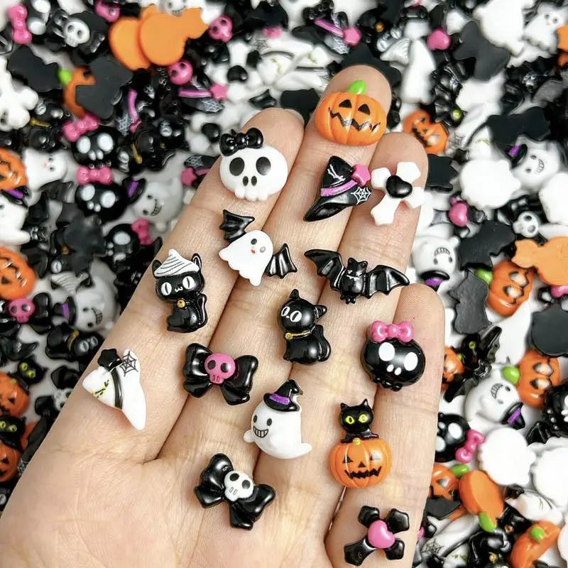 20PCS Cartoon Halloween Series Nail Art Decorations Creative Cute Ghost Bat Pumpkin Monster Nail Charms for DIY Nails Designs