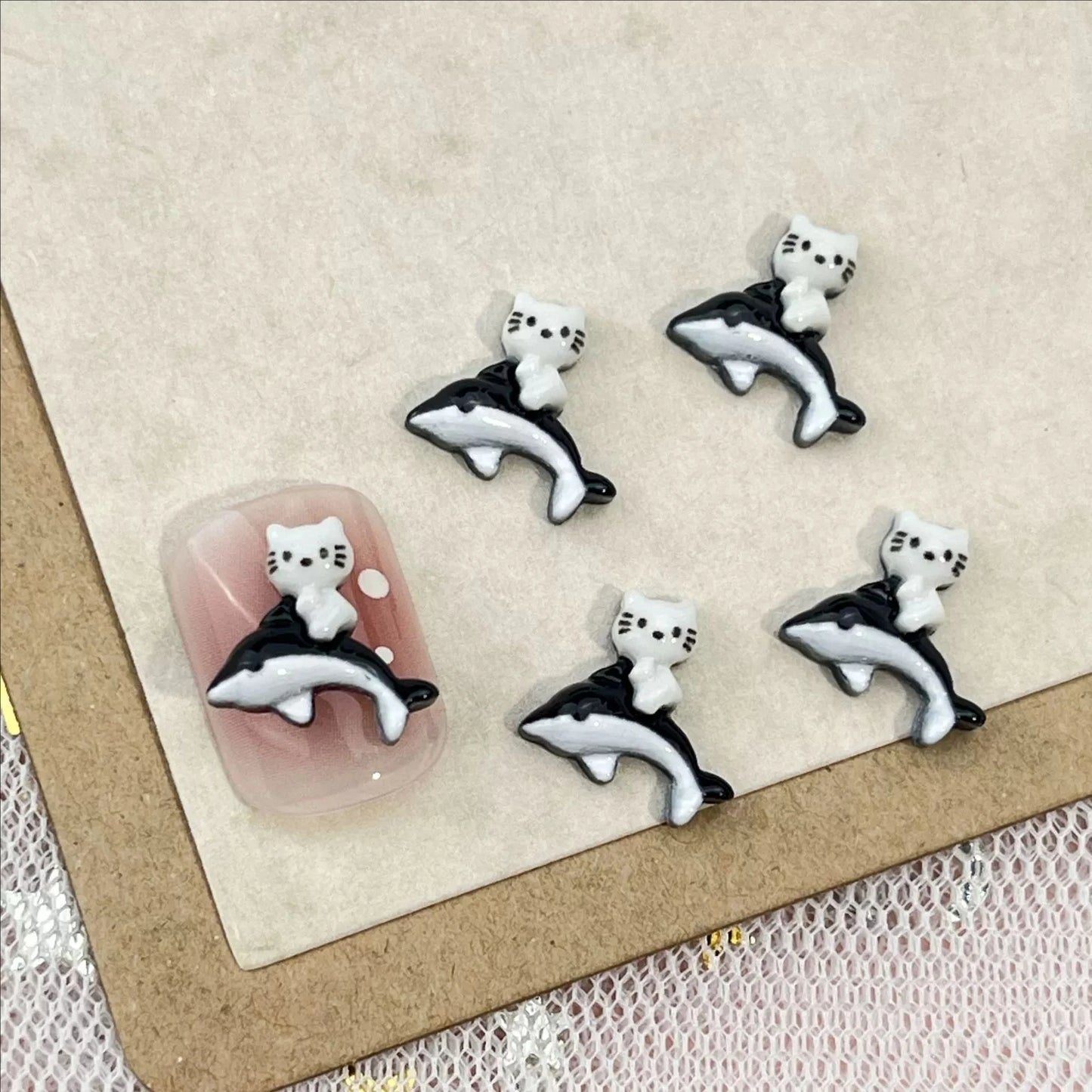 50Pcs Black and White Hello Kitty Nail Charms Cute 3D Heart and Bowtie Nail Art Accessories for a Stylish and Adorable Manicure