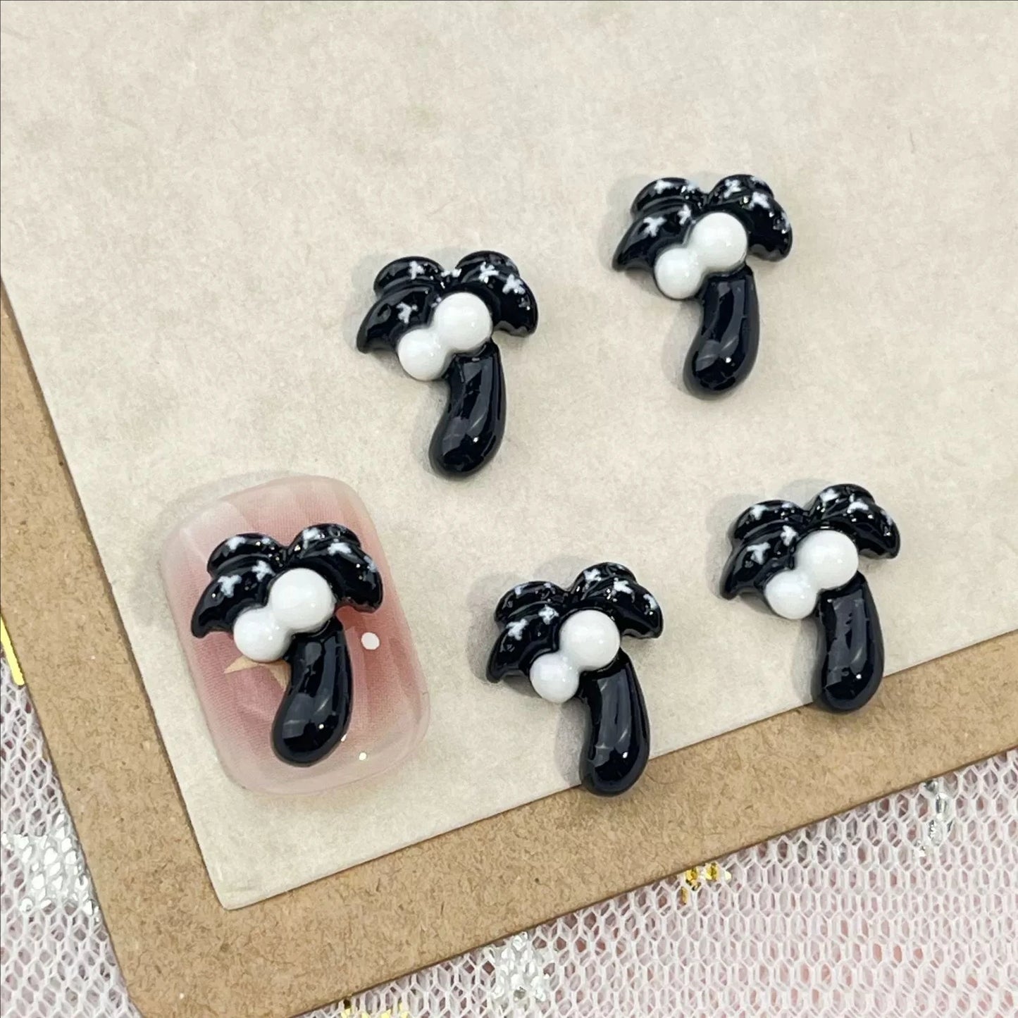 50Pcs Black and White Hello Kitty Nail Charms Cute 3D Heart and Bowtie Nail Art Accessories for a Stylish and Adorable Manicure