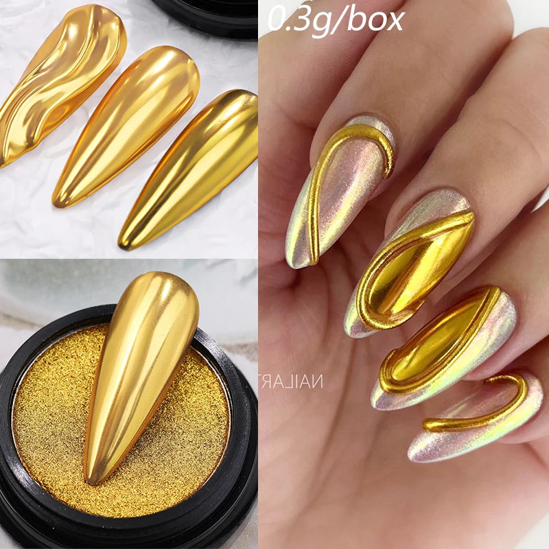 NICOLE DIARY Moonlight Mirror Nail Powder Aurora Silver Glitter Metallic Effect UV Gel Polish Pigment Chrome DIY Nail Decoration