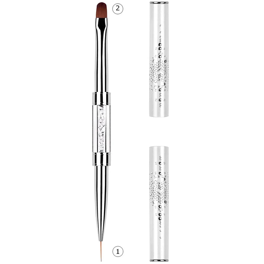 Dual-Ended Hard Nail Art Brush Builder Gel Rhinestone Handle French Tip for Manicure Design Polish Gel Liner Professional Pen