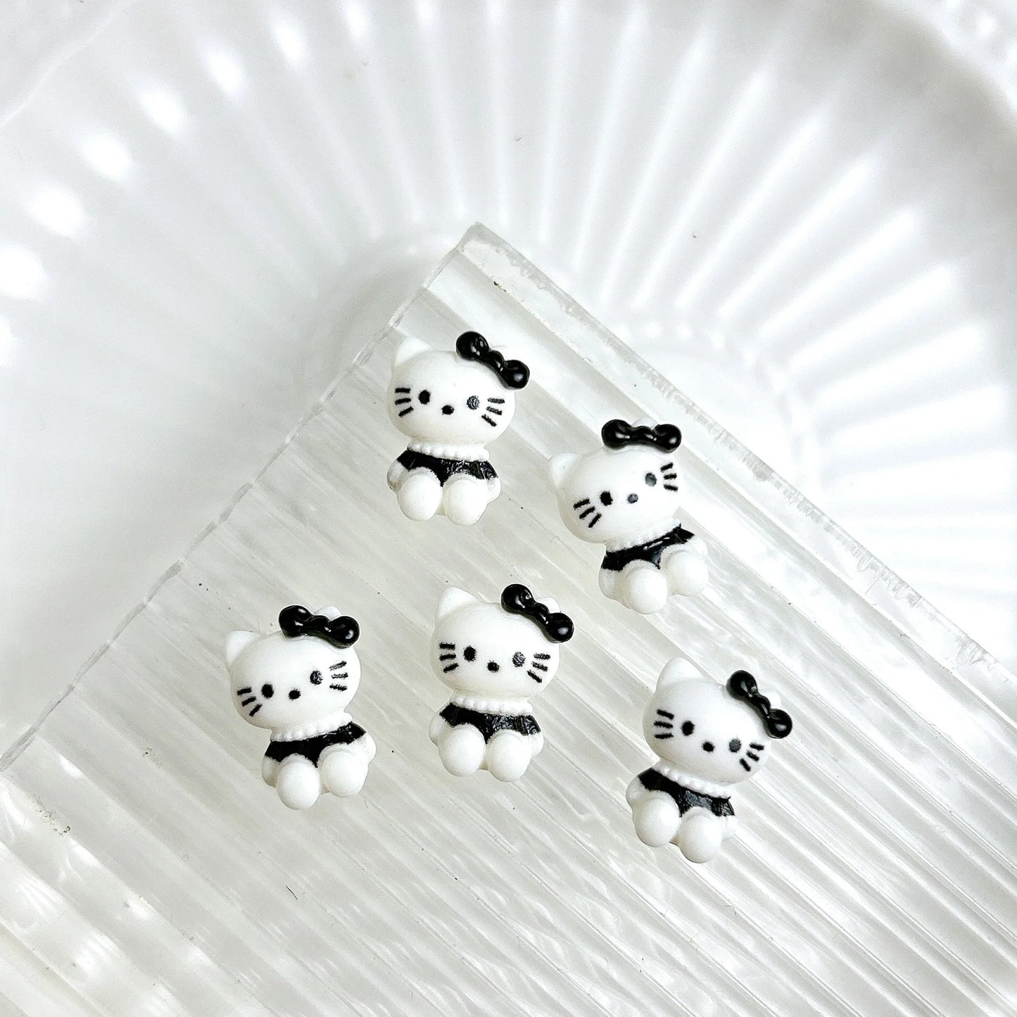 50Pcs Black and White Hello Kitty Nail Charms Cute 3D Heart and Bowtie Nail Art Accessories for a Stylish and Adorable Manicure