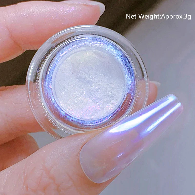 NICOLE DIARY Moonlight Mirror Nail Powder Aurora Silver Glitter Metallic Effect UV Gel Polish Pigment Chrome DIY Nail Decoration