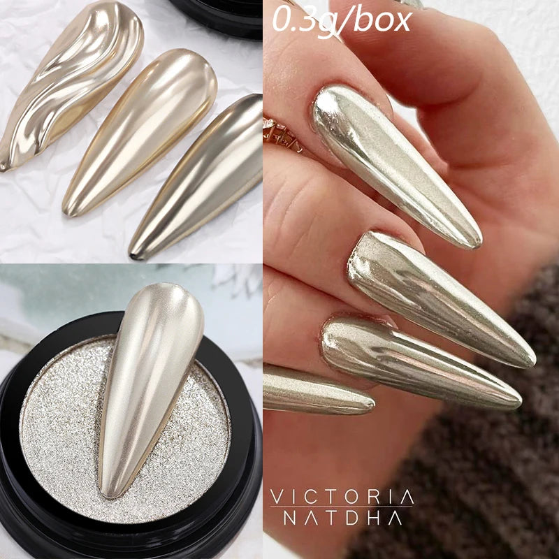 NICOLE DIARY Moonlight Mirror Nail Powder Aurora Silver Glitter Metallic Effect UV Gel Polish Pigment Chrome DIY Nail Decoration