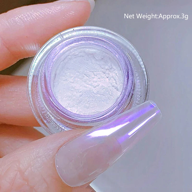 NICOLE DIARY Moonlight Mirror Nail Powder Aurora Silver Glitter Metallic Effect UV Gel Polish Pigment Chrome DIY Nail Decoration