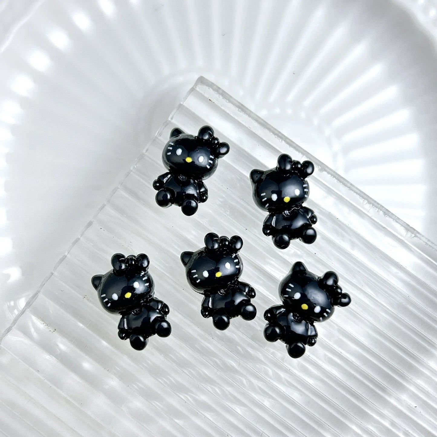 50Pcs Black and White Hello Kitty Nail Charms Cute 3D Heart and Bowtie Nail Art Accessories for a Stylish and Adorable Manicure