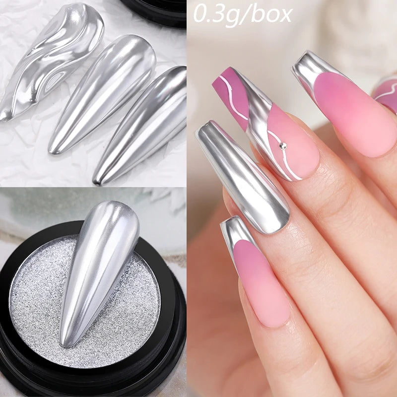 NICOLE DIARY Moonlight Mirror Nail Powder Aurora Silver Glitter Metallic Effect UV Gel Polish Pigment Chrome DIY Nail Decoration