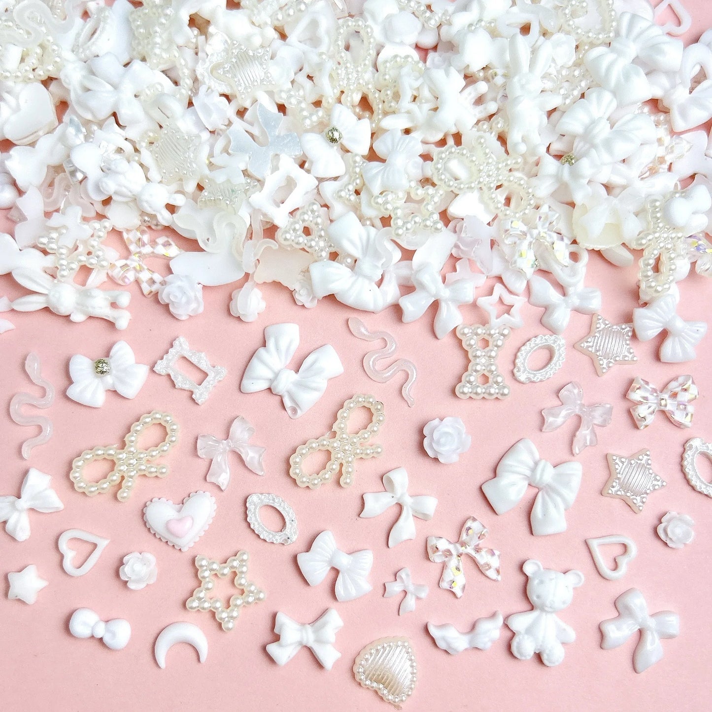 50PCS Random Mixed Black Bows Bear Nail Charms Resin Mini Heart Star Flower Nail Art Decorations Handmade DIY Press on Nails