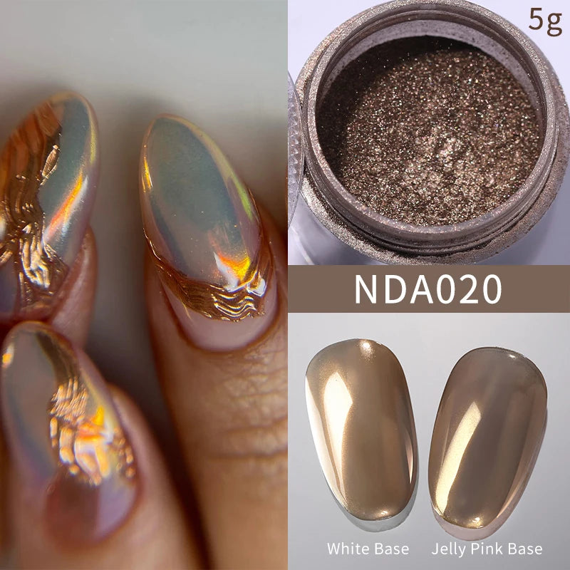 NICOLE DIARY Moonlight Mirror Nail Powder Aurora Silver Glitter Metallic Effect UV Gel Polish Pigment Chrome DIY Nail Decoration
