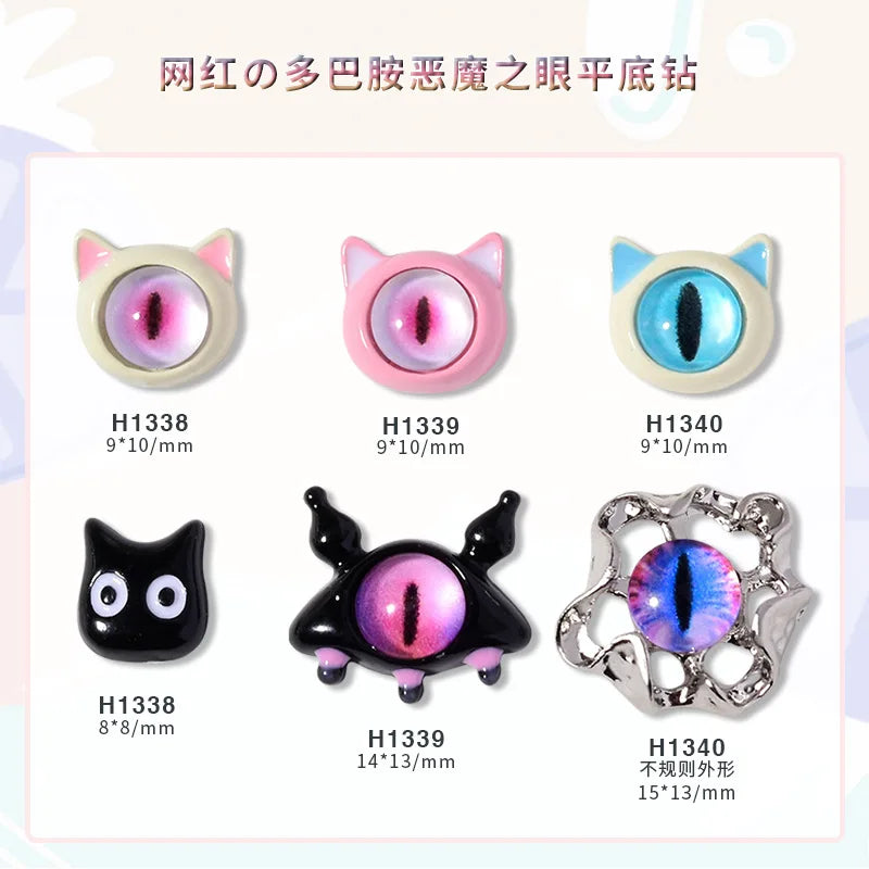 10PCS 3D Devil's Eye Pupil Nail Art Charms Alloy Kawaii Accessories Part For Manicure Decor Halloween Nails Decoration Supplies