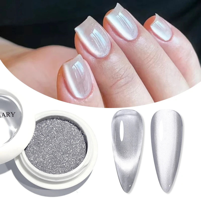 NICOLE DIARY Moonlight Mirror Nail Powder Aurora Silver Glitter Metallic Effect UV Gel Polish Pigment Chrome DIY Nail Decoration