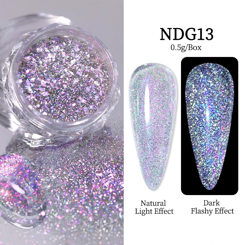 NICOLE DIARY Moonlight Mirror Nail Powder Aurora Silver Glitter Metallic Effect UV Gel Polish Pigment Chrome DIY Nail Decoration