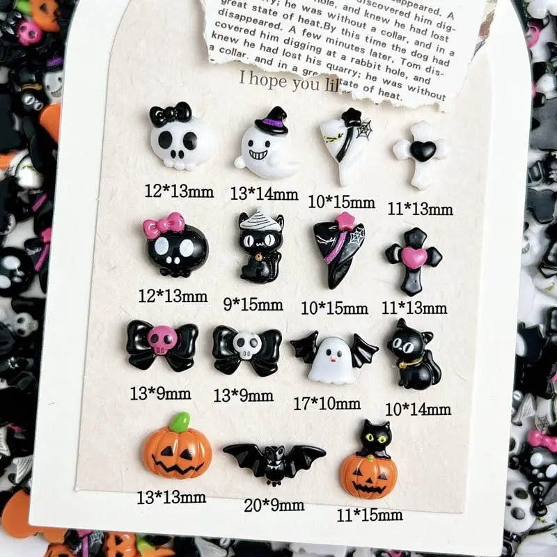 20PCS Cartoon Halloween Series Nail Art Decorations Creative Cute Ghost Bat Pumpkin Monster Nail Charms for DIY Nails Designs