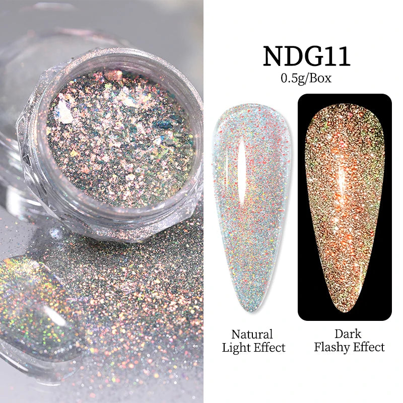 NICOLE DIARY Moonlight Mirror Nail Powder Aurora Silver Glitter Metallic Effect UV Gel Polish Pigment Chrome DIY Nail Decoration