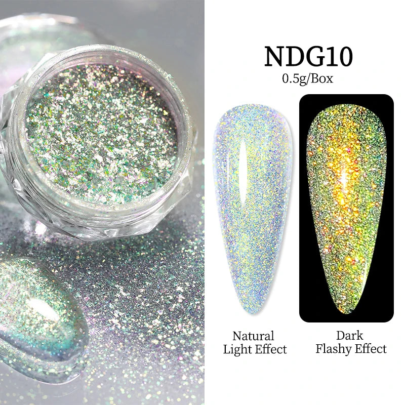 NICOLE DIARY Moonlight Mirror Nail Powder Aurora Silver Glitter Metallic Effect UV Gel Polish Pigment Chrome DIY Nail Decoration