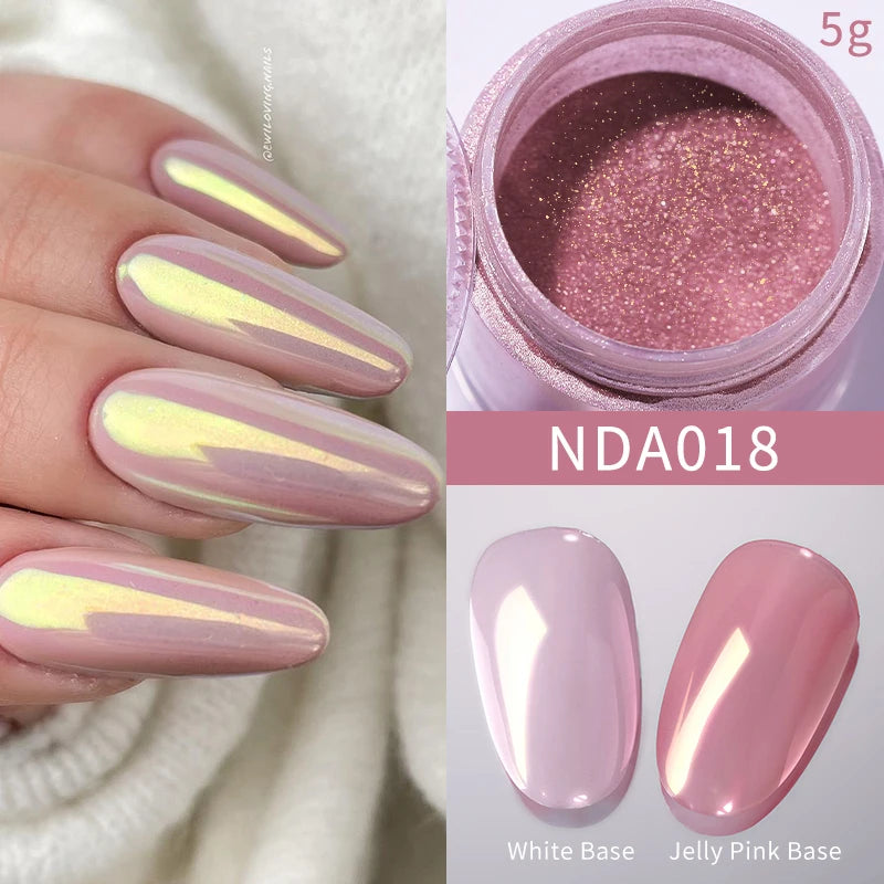 NICOLE DIARY Moonlight Mirror Nail Powder Aurora Silver Glitter Metallic Effect UV Gel Polish Pigment Chrome DIY Nail Decoration