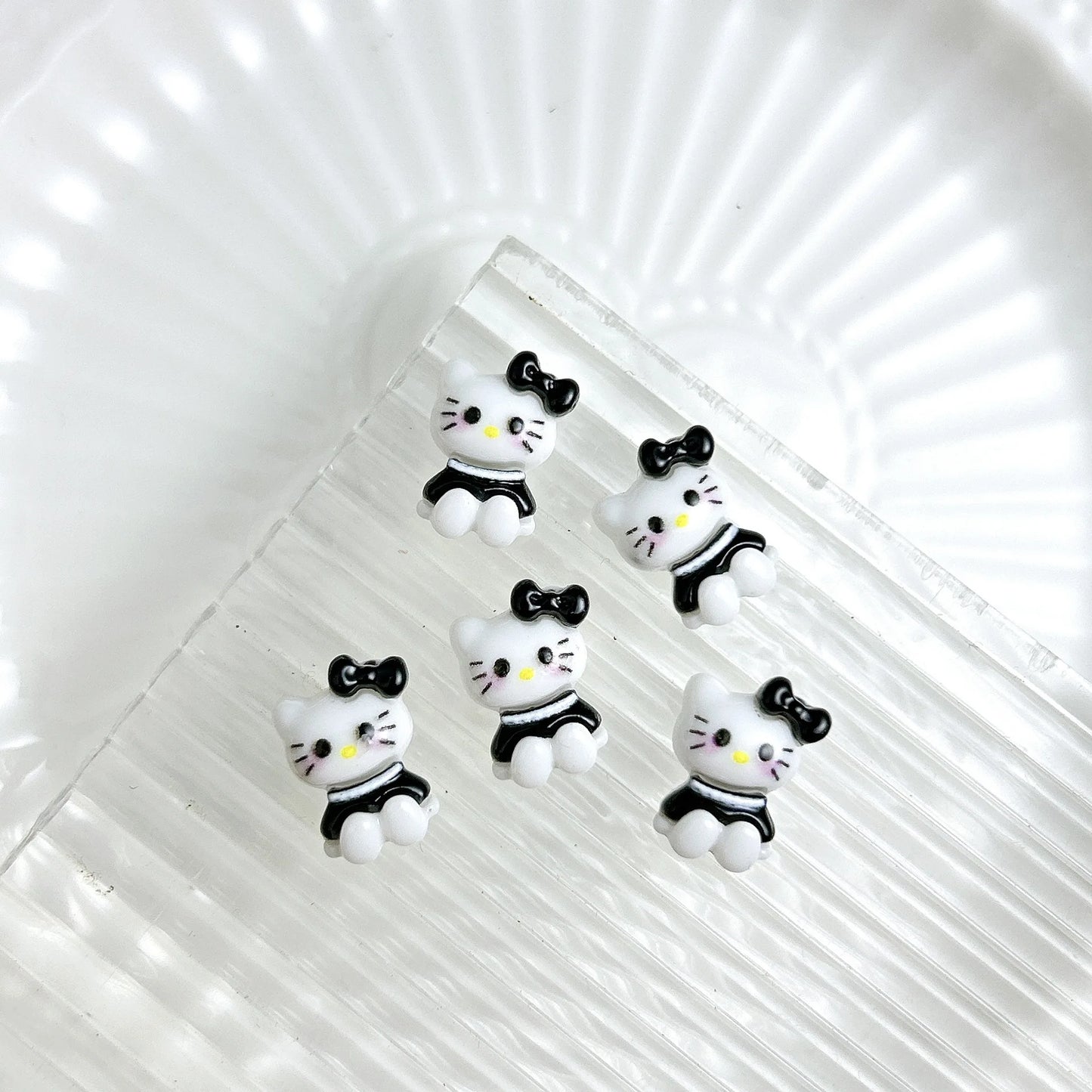 50Pcs Black and White Hello Kitty Nail Charms Cute 3D Heart and Bowtie Nail Art Accessories for a Stylish and Adorable Manicure