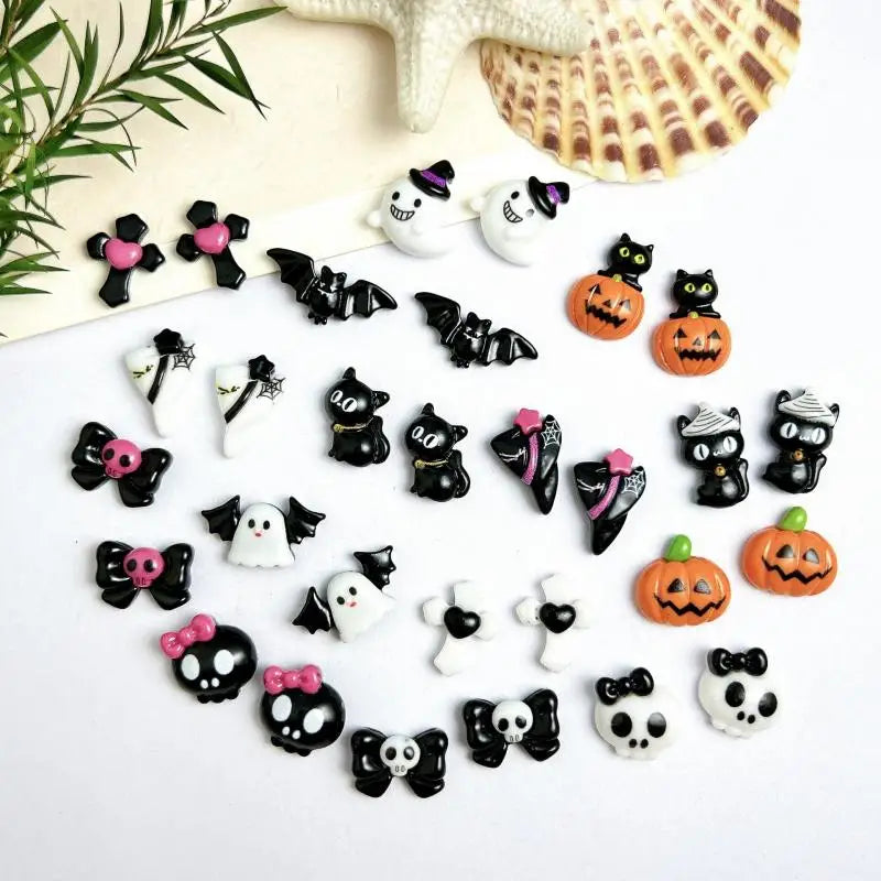 20PCS Cartoon Halloween Series Nail Art Decorations Creative Cute Ghost Bat Pumpkin Monster Nail Charms for DIY Nails Designs