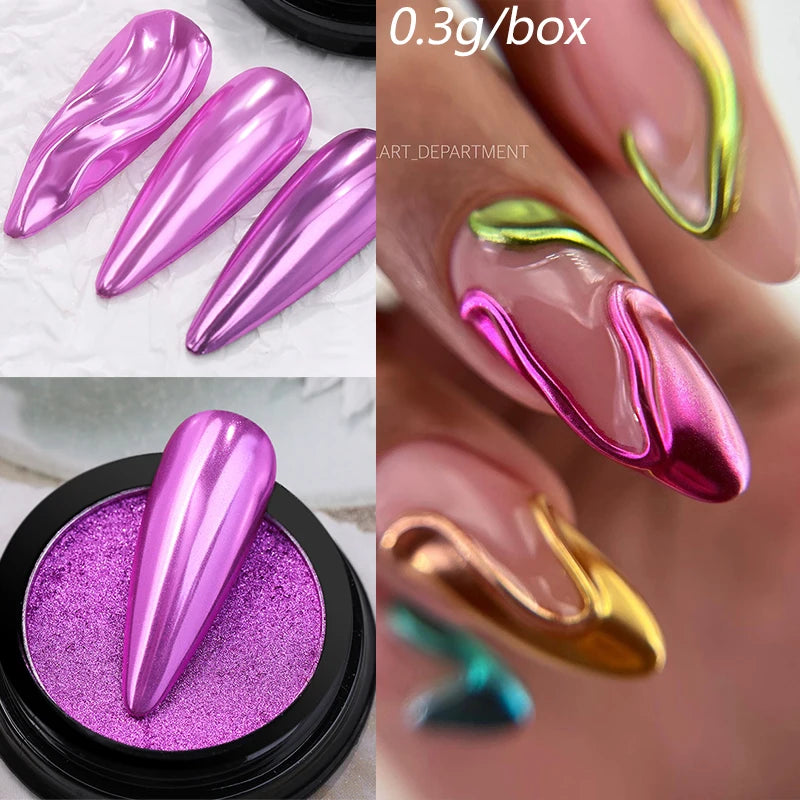 NICOLE DIARY Moonlight Mirror Nail Powder Aurora Silver Glitter Metallic Effect UV Gel Polish Pigment Chrome DIY Nail Decoration