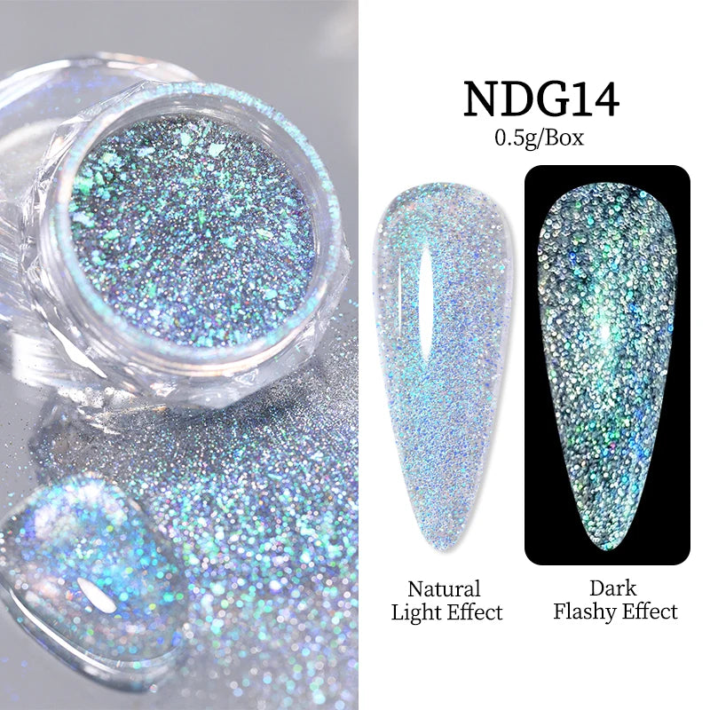 NICOLE DIARY Moonlight Mirror Nail Powder Aurora Silver Glitter Metallic Effect UV Gel Polish Pigment Chrome DIY Nail Decoration