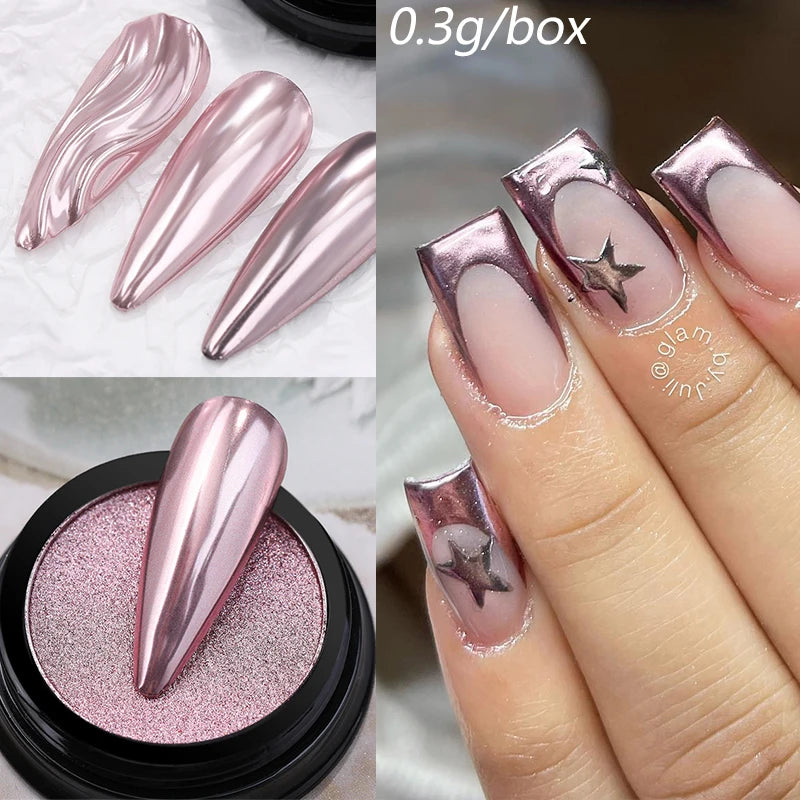 NICOLE DIARY Moonlight Mirror Nail Powder Aurora Silver Glitter Metallic Effect UV Gel Polish Pigment Chrome DIY Nail Decoration