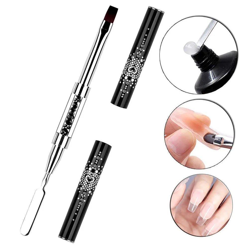 Dual-Ended Hard Nail Art Brush Builder Gel Rhinestone Handle French Tip for Manicure Design Polish Gel Liner Professional Pen