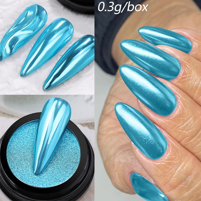 NICOLE DIARY Moonlight Mirror Nail Powder Aurora Silver Glitter Metallic Effect UV Gel Polish Pigment Chrome DIY Nail Decoration