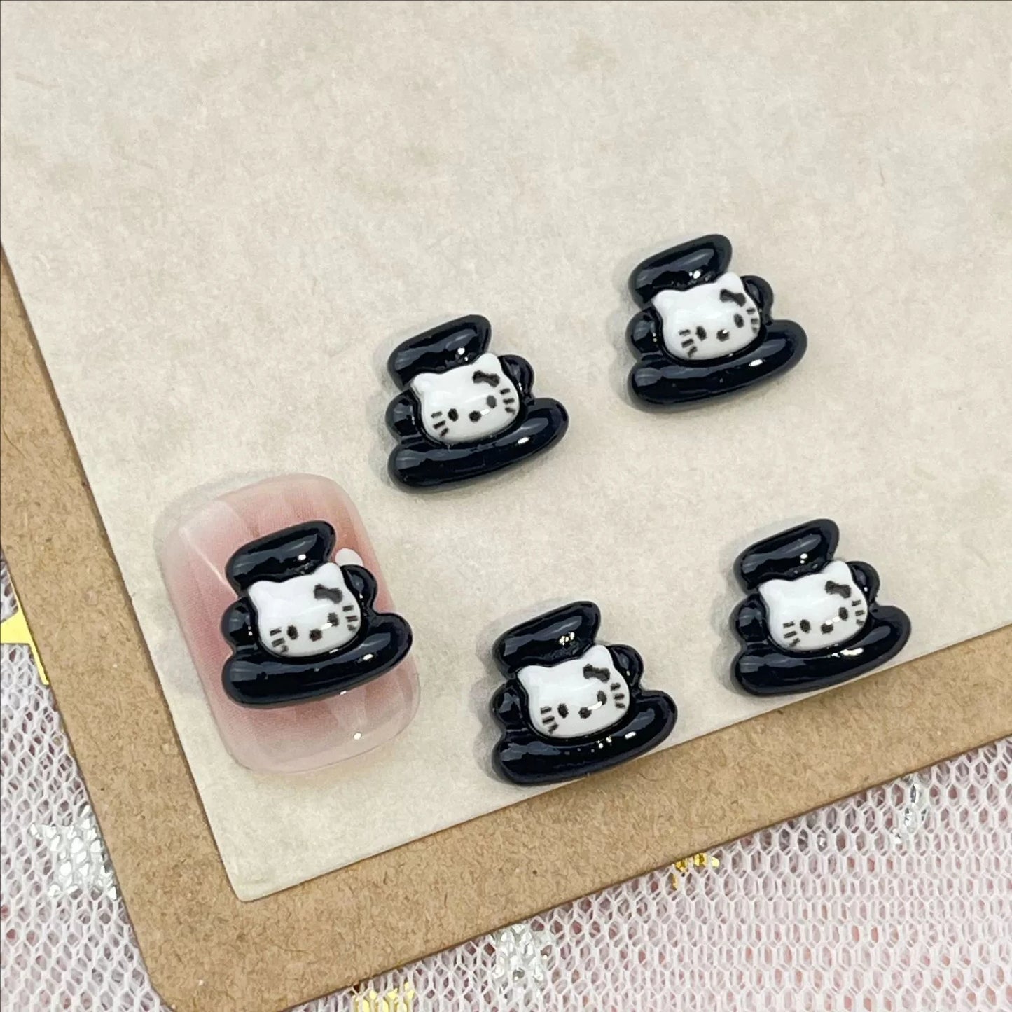 50Pcs Black and White Hello Kitty Nail Charms Cute 3D Heart and Bowtie Nail Art Accessories for a Stylish and Adorable Manicure