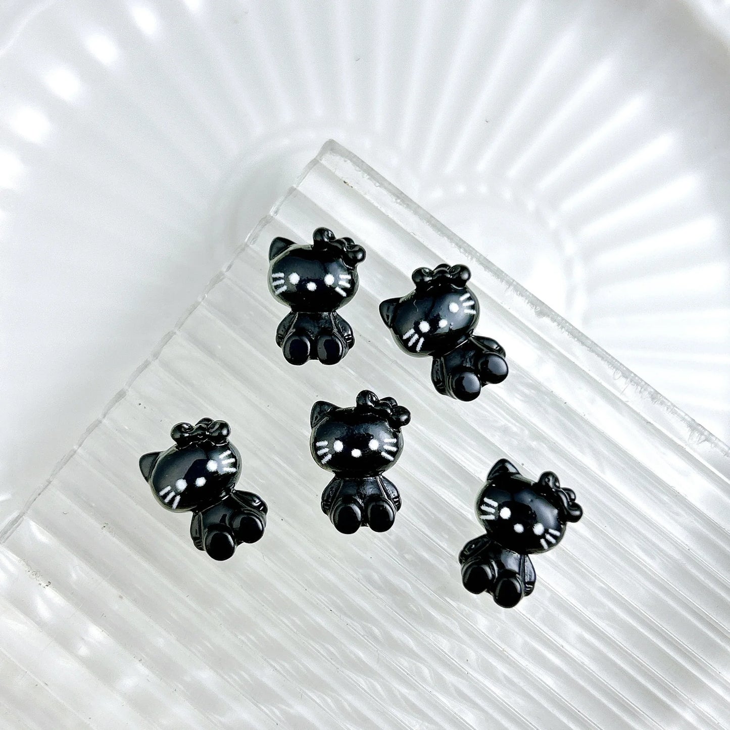 50Pcs Black and White Hello Kitty Nail Charms Cute 3D Heart and Bowtie Nail Art Accessories for a Stylish and Adorable Manicure