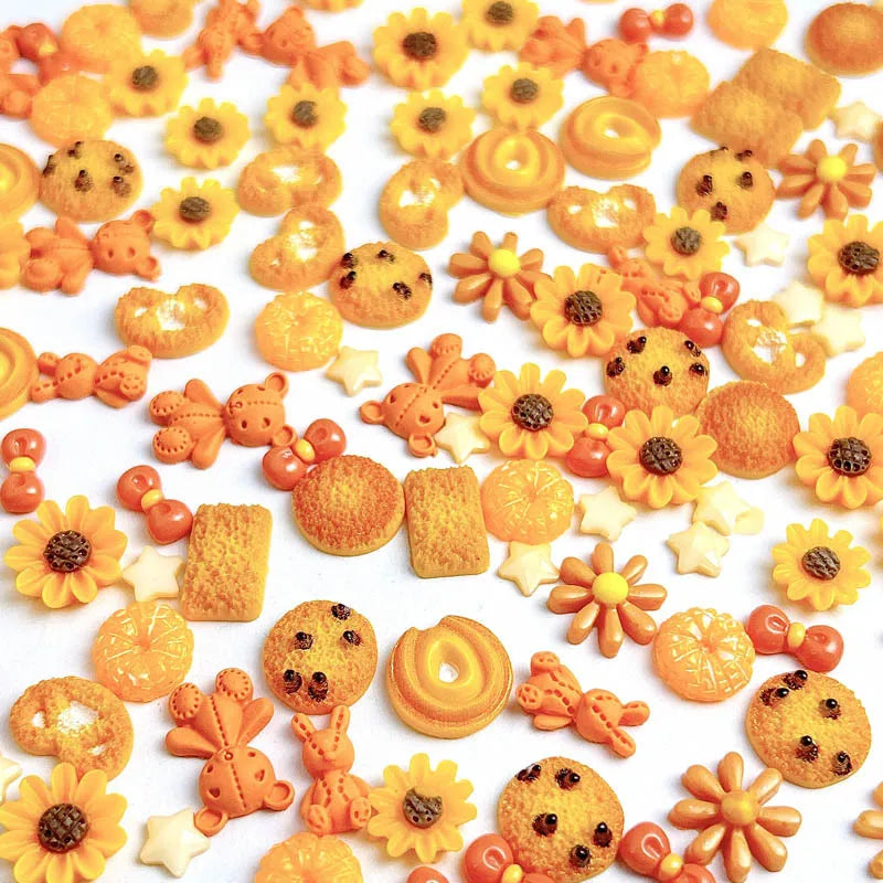 50PCS Random Mixed Black Bows Bear Nail Charms Resin Mini Heart Star Flower Nail Art Decorations Handmade DIY Press on Nails