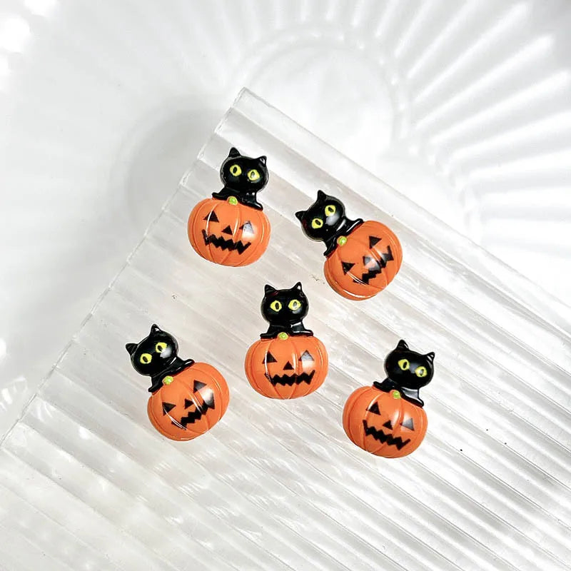 20PCS Cartoon Halloween Series Nail Art Decorations Creative Cute Ghost Bat Pumpkin Monster Nail Charms for DIY Nails Designs