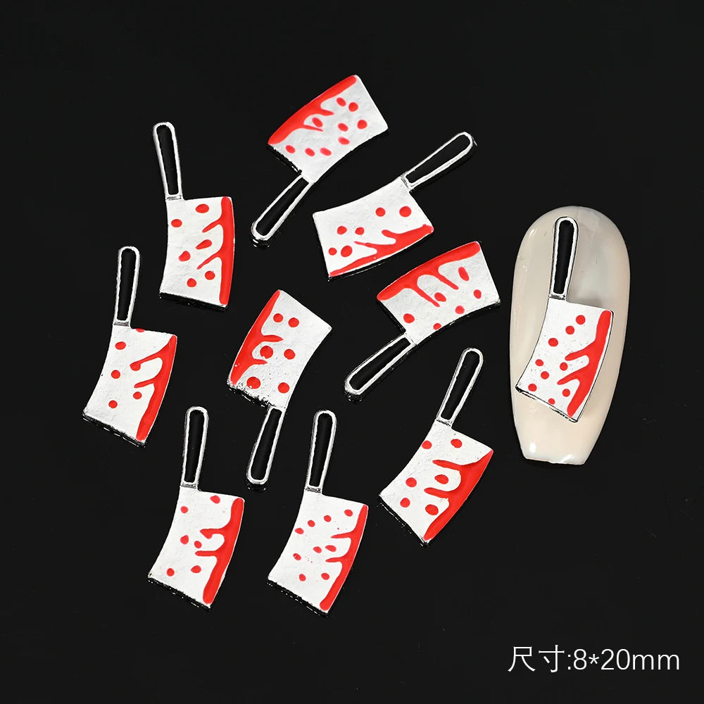 10Pcs Halloween Fake Weapon with Blood Nail Charms Bloody Horror Metal Nail Art Decorations Manicure Accessories Punk Jewelry *&