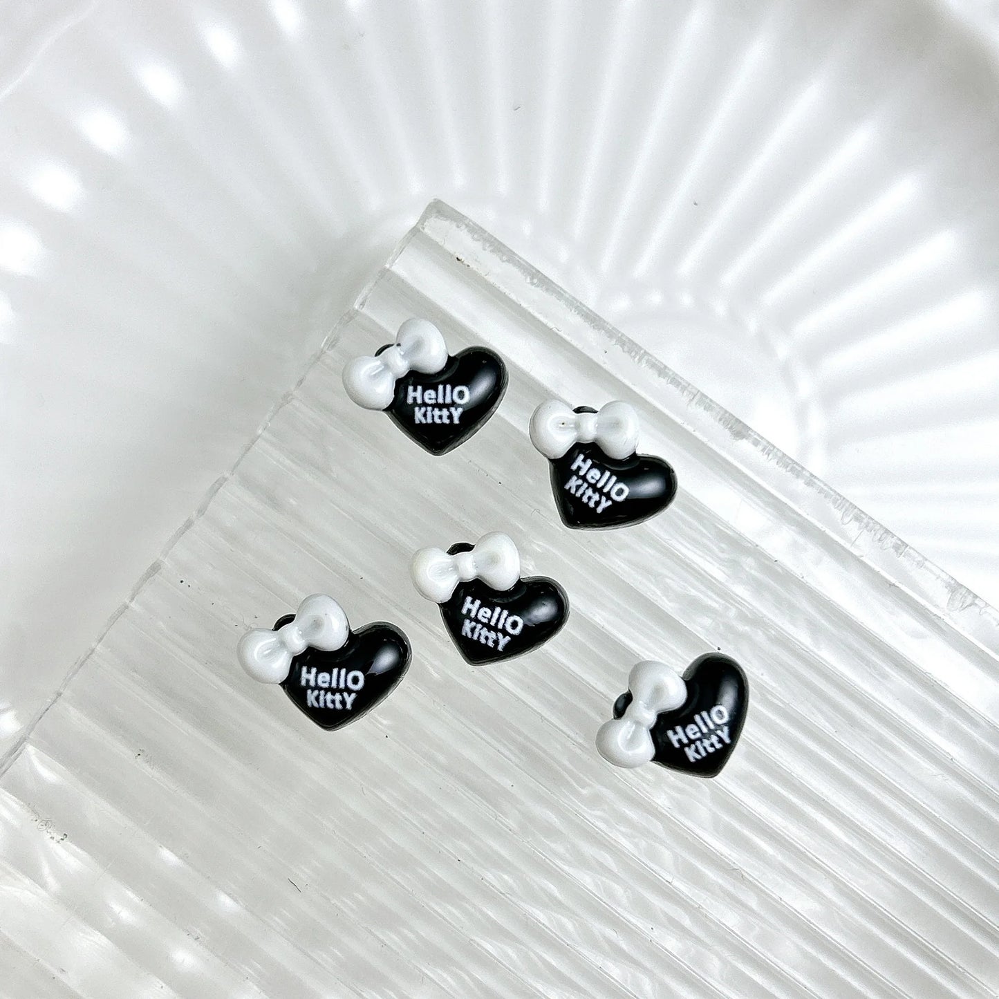 50Pcs Black and White Hello Kitty Nail Charms Cute 3D Heart and Bowtie Nail Art Accessories for a Stylish and Adorable Manicure