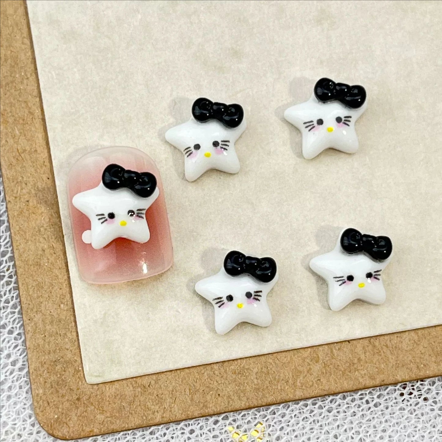 50Pcs Black and White Hello Kitty Nail Charms Cute 3D Heart and Bowtie Nail Art Accessories for a Stylish and Adorable Manicure