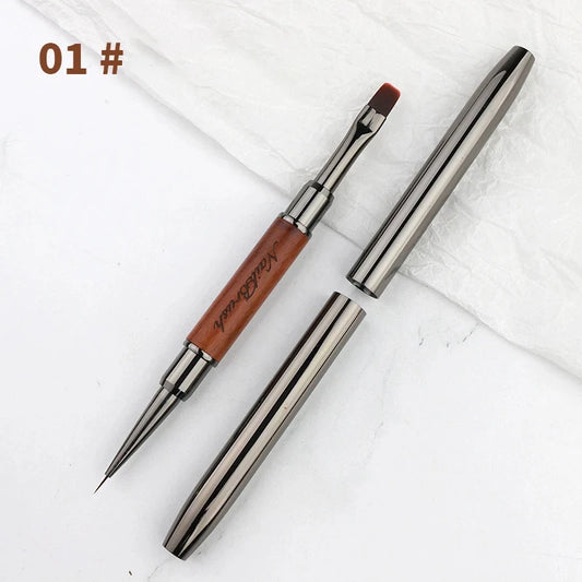 Dual-Ended Hard Nail Art Brush Builder Gel Rhinestone Handle French Tip for Manicure Design Polish Gel Liner Professional Pen