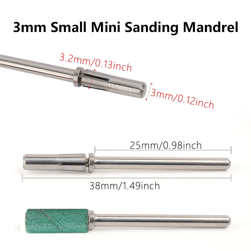 3mm Mini Stainless Steel Sanding Bands Mandrel 3/32" Shaft Nail Drill Bit Accessories Tool