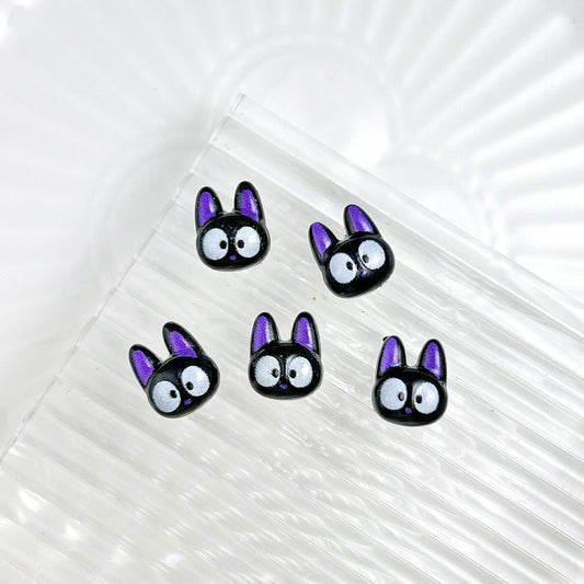 30Pcs Cartoon Cute Pet Cat Nail Art Decoration Resin Colored Ear Little Black Cat Nail Charms for Making DIY Manicure Designs